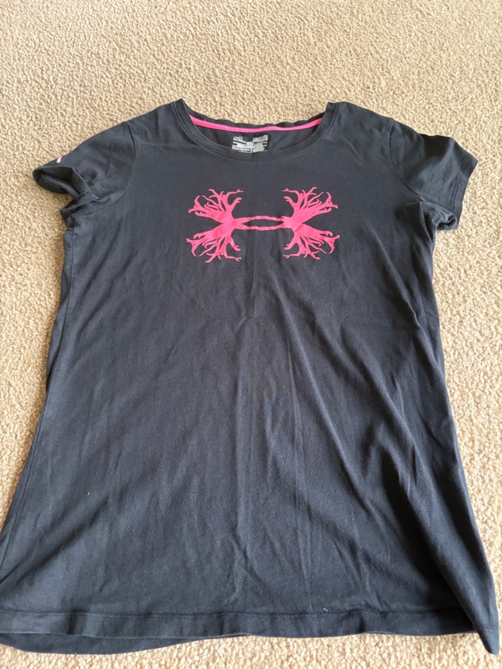 Under Armour Black Tee with Hot Pink Logo and Ribbon